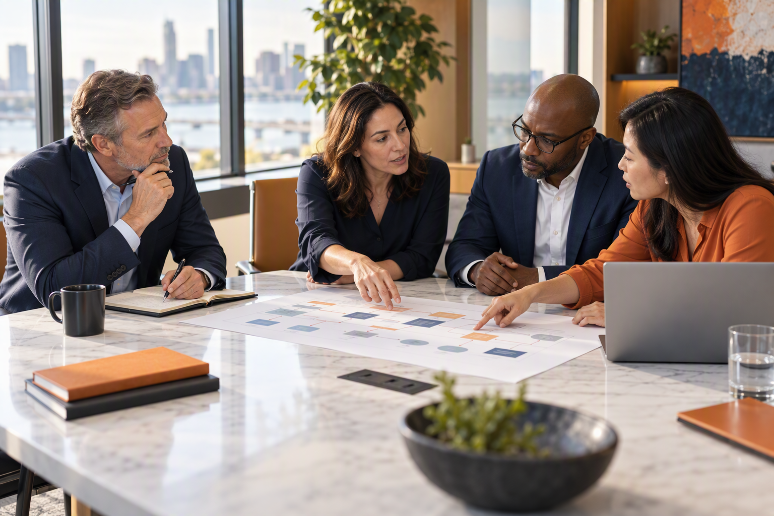 An advisor listening to client leaders around a working session